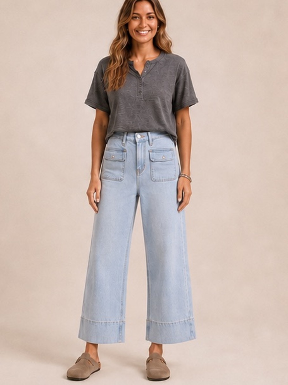 Sidefeel Light Wash Wide Leg Jeans Size 4